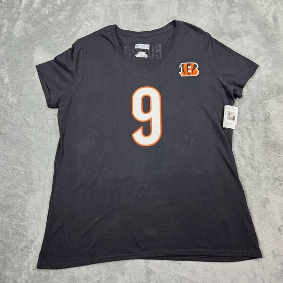 Cincinnati Bengals Joe Burrow Top Womens XL Black #9 NFL Team Apparel VNeck NEW - Picture 1 of 9